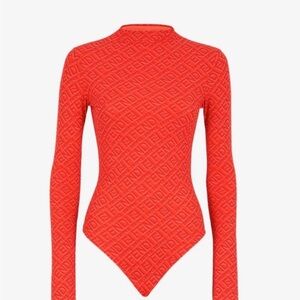 Authentic Fendi X Skims Essential Mock Neck Long Sleeve Red/Georgia Bodysuit S